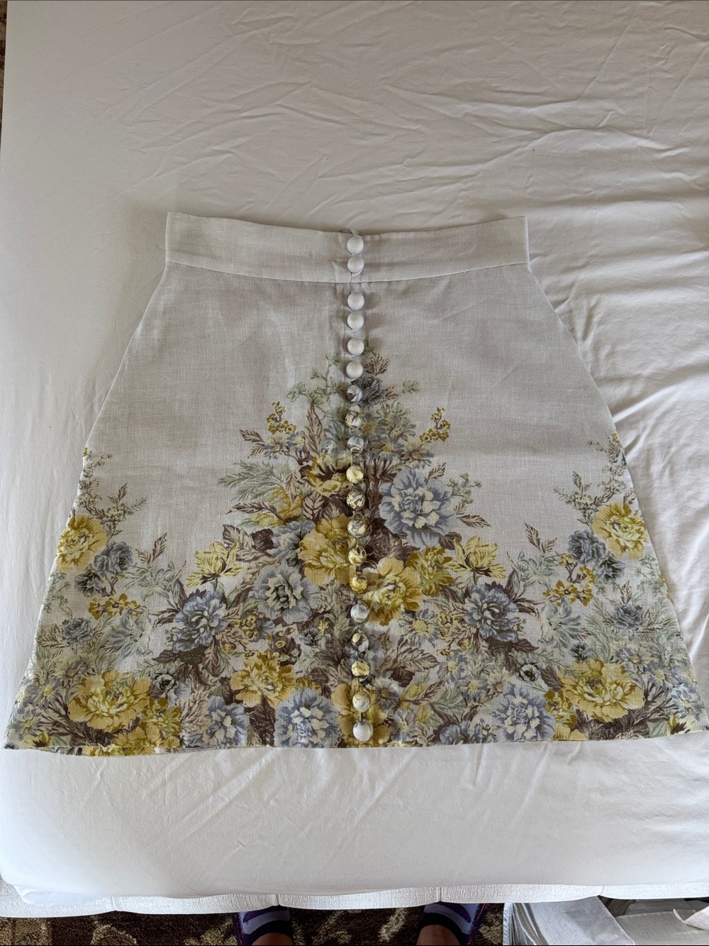 Zimmermann Cream A-Line Skirt with Yellow and Blue Floral Print